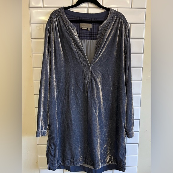 Anthropologie Velour Blouse Dress/ Blue/ Size S - Picture 2 of 8